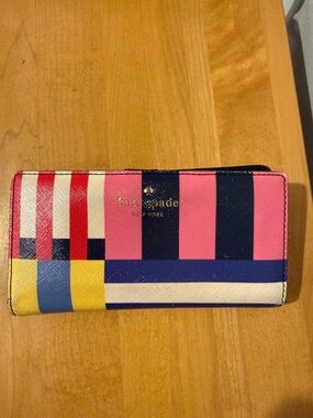 kate spade Colorblock Stripe Continental Wallet - Pink, Navy, Yellow, Red, White